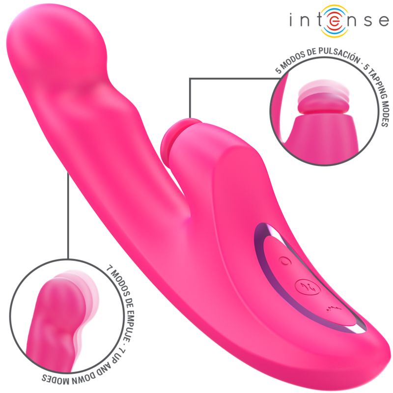 Vibrador INTENSE EMI Multifuncional 3 em 1 Rosa 13.5cm com 10 vibrações, de silicone seguro para o corpo e recarregável por USB.