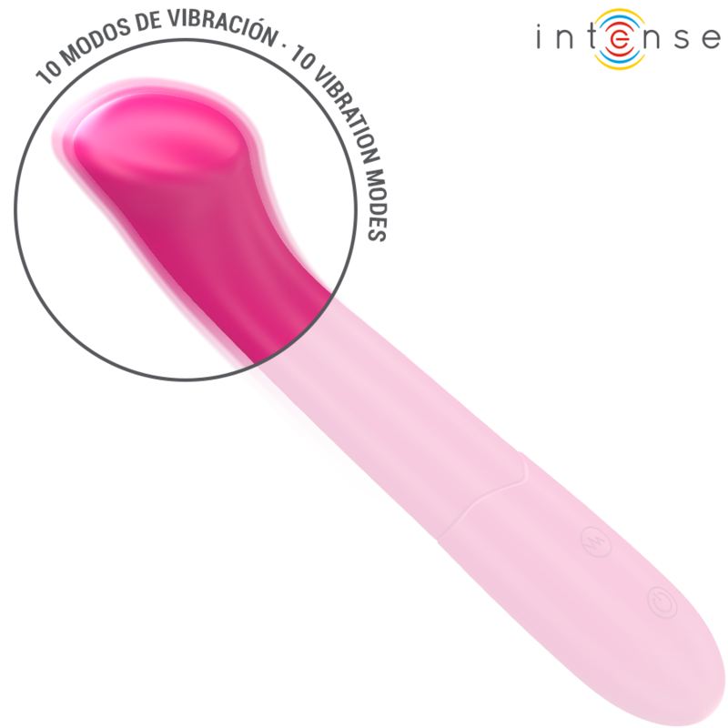 Vibrador INTENSE PATY 19cm flexível rosa, feito de silicone médico com 10 modos de vibração.