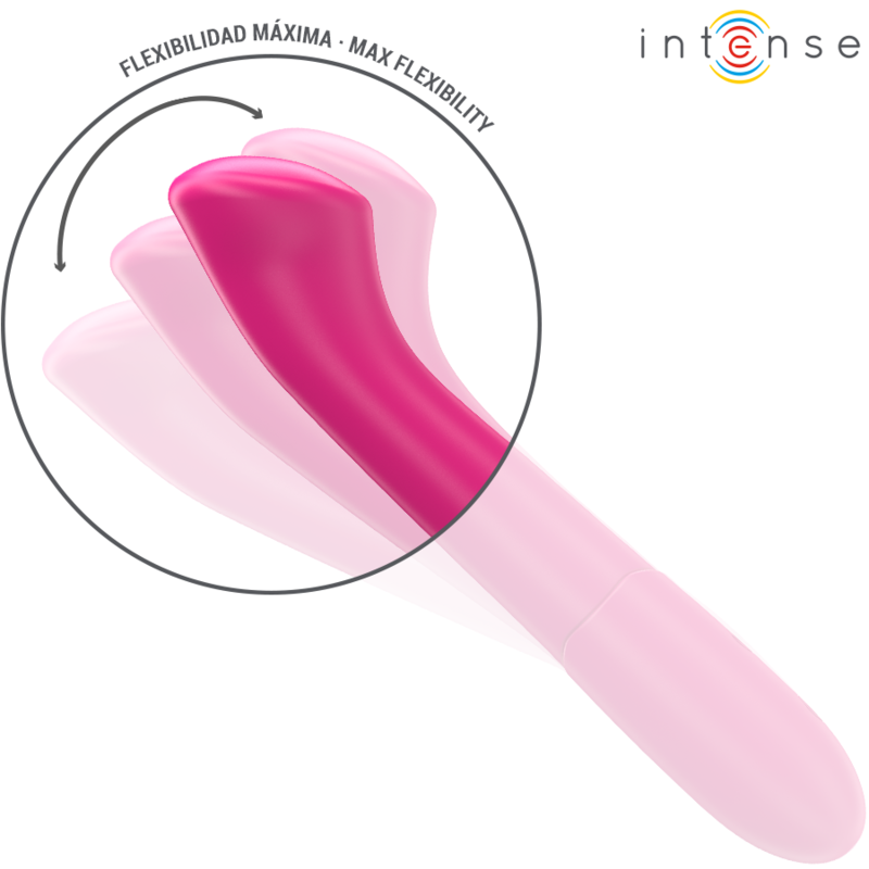 Vibrador INTENSE PATY 19cm flexível rosa, feito de silicone médico com 10 modos de vibração.