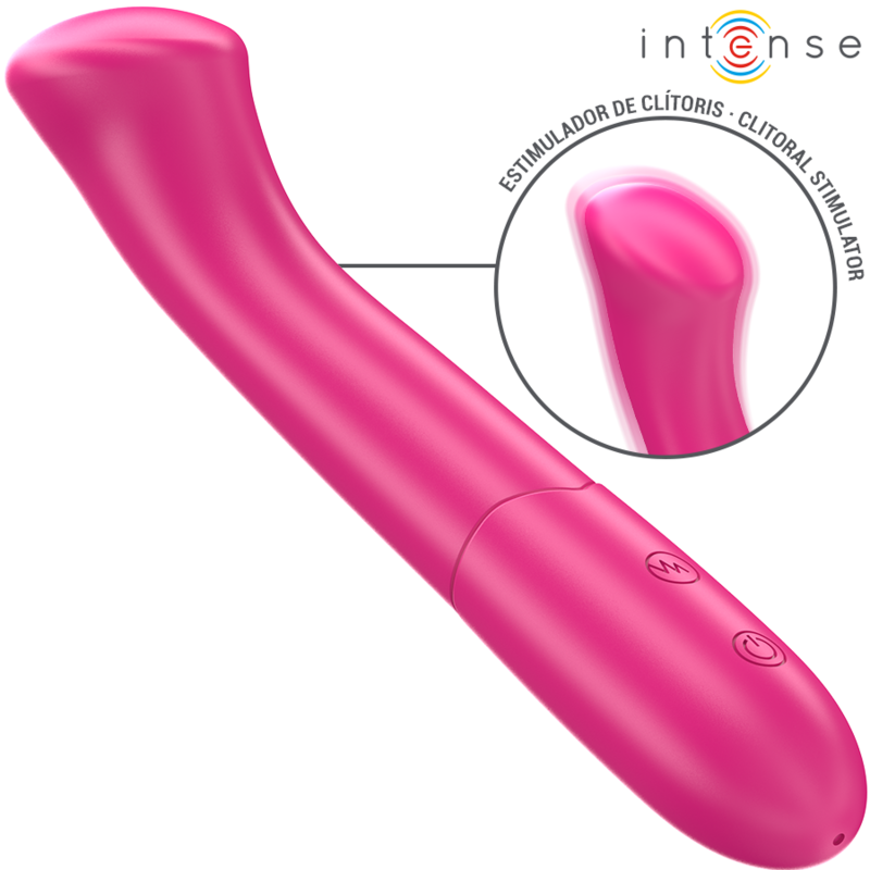 Vibrador INTENSE PATY 19cm flexível rosa, feito de silicone médico com 10 modos de vibração.