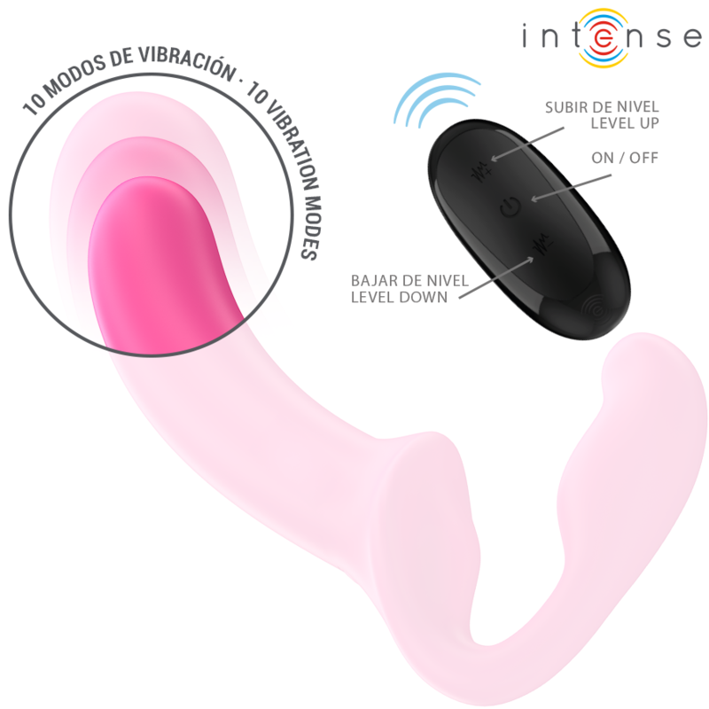 INTENSE Vibrador Duplo Amy 20cm Rosa com Controlo Remoto, mostrando o design ergonómico e cor suave.
