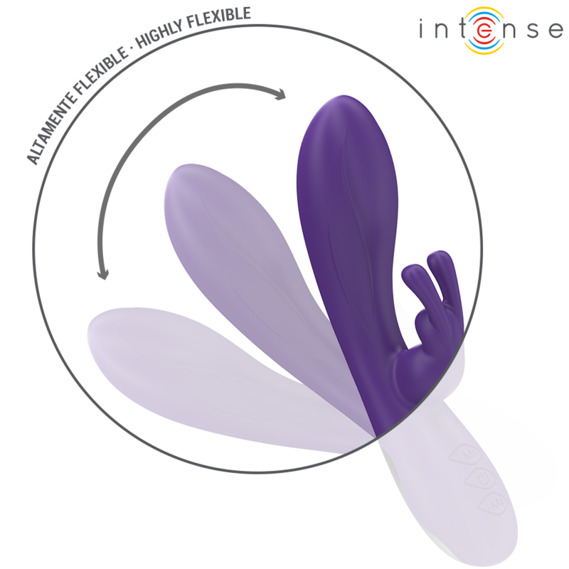 Close-up of the INTENSE Randall Vibrador Rabbit in purple, showcasing its ergonomic design and dual stimulators.