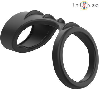 Anel de silicone duplo INTENSE Theo preto para pênis e escroto.