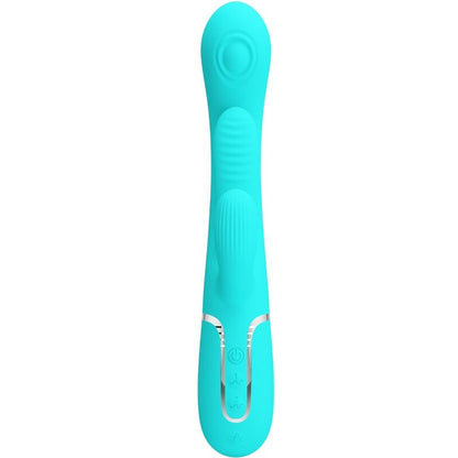 PRETTY LOVE Vibrador Triple Rabbit Multifuncional 3 em 1 Azul mostrando o design ergonómico e as texturas.
