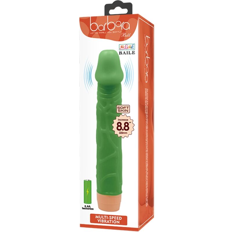 Close-up do Vibrador Realista BAILE Bill 22,5 cm Verde, mostrando a textura e o design realista.