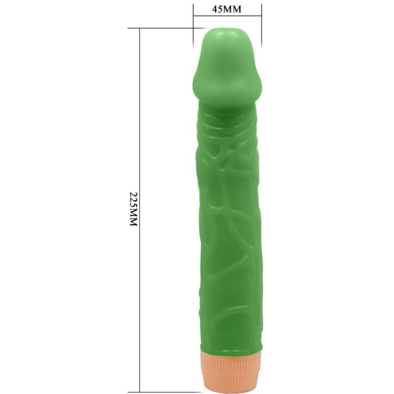 Close-up do Vibrador Realista BAILE Bill 22,5 cm Verde, mostrando a textura e o design realista.