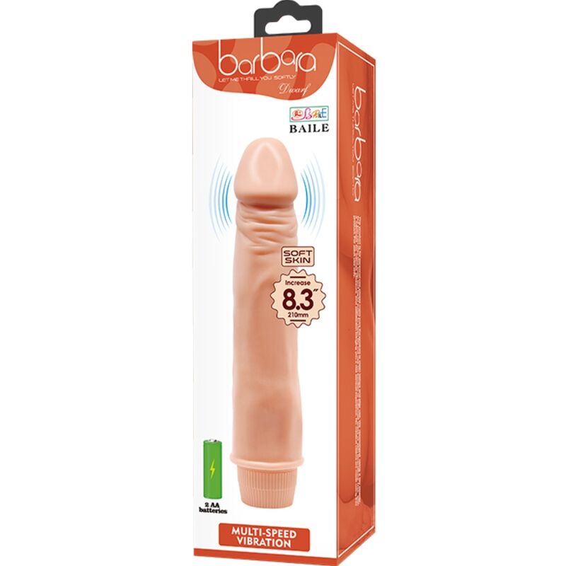 Close-up do Vibrador Realista Anão BAILE 21cm Carne, destacando a textura e o design ergonómico.