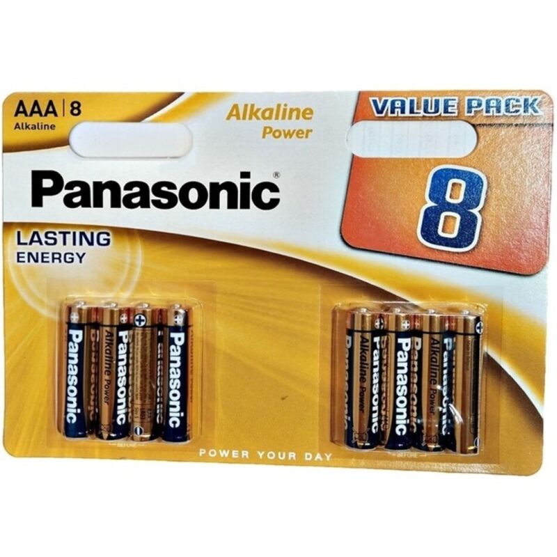 Bateria Alcalina AAA LR03 Panasonic Blister com 8 unidades para dispositivos eletrónicos