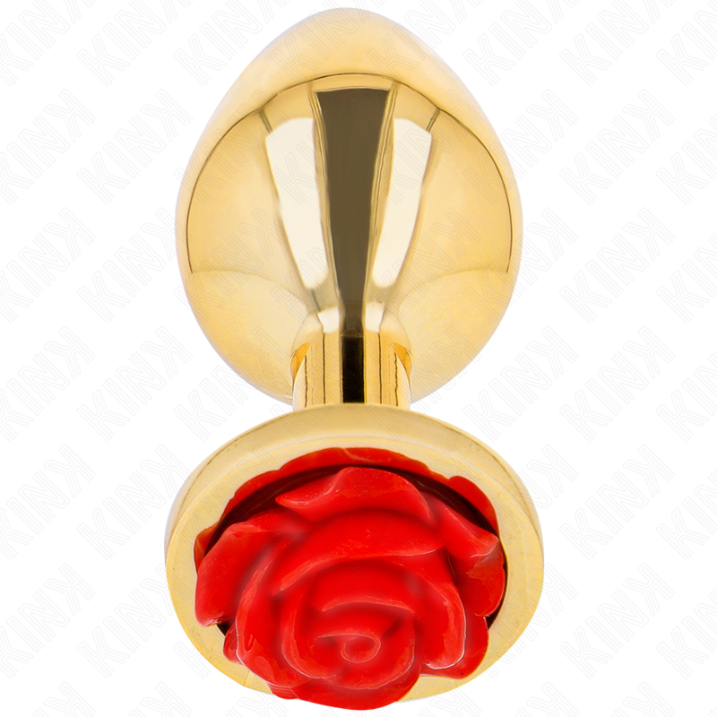 Plug anal metálico KINK com decoração de rosa vermelha, mostrando seu design e material