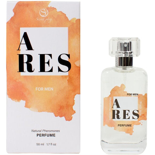 SECRETPLAY Ares Perfume Feromonas Natural Masculino Spray 50 ML, frasco e detalhes do aroma.