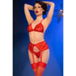 Chilirose – Conjunto Sutiã de Renda Vermelha, Tanga e Meias CR 4848