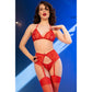 Chilirose – Conjunto Sutiã de Renda Vermelha, Tanga e Meias CR 4848