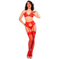 Chilirose – Conjunto Sutiã de Renda Vermelha, Tanga e Meias CR 4848