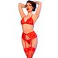 Chilirose – Conjunto Sutiã de Renda Vermelha, Tanga e Meias CR 4848
