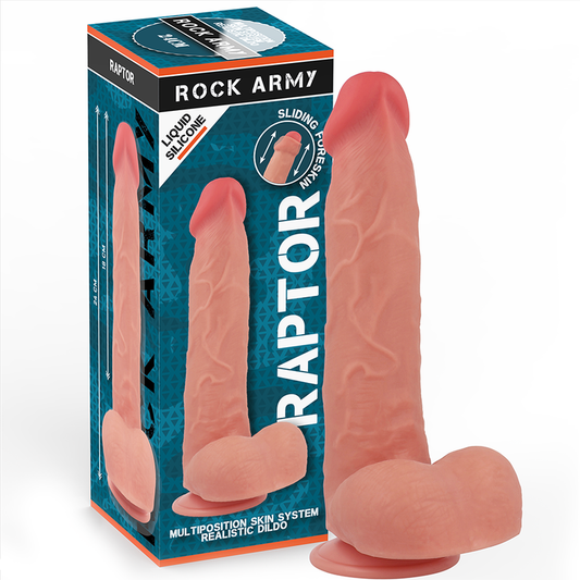Close-up of the ROCKARMY Dildo Realista Raptor Silicone Líquido 24 cm x 4,4 cm showing its realistic details and smooth texture.