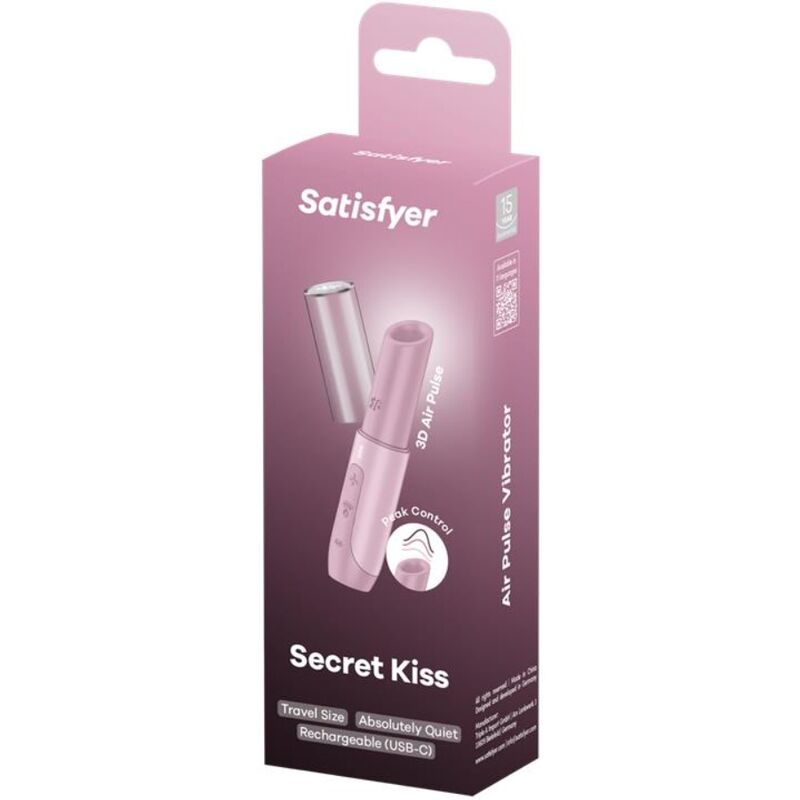 Close-up do Satisfyer Estimulador Clitoriano Secret Kiss Wave Rosa, mostrando seu design compacto e elegante.