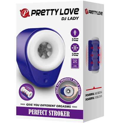 Masturbador masculino PRETTY LOVE DJ Lady roxo com vibração e compressão ajustável, em material TPR.