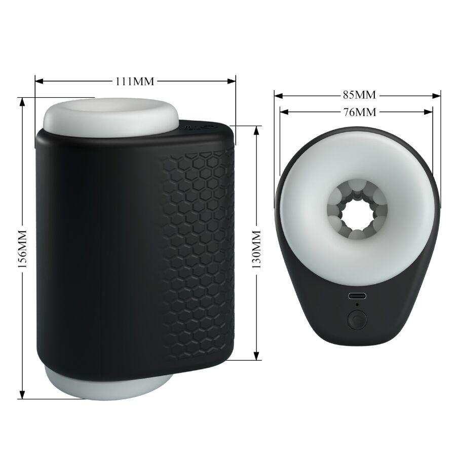 Masturbador masculino vibratório PRETTY LOVE DJ Girl em preto, com detalhes de textura.
