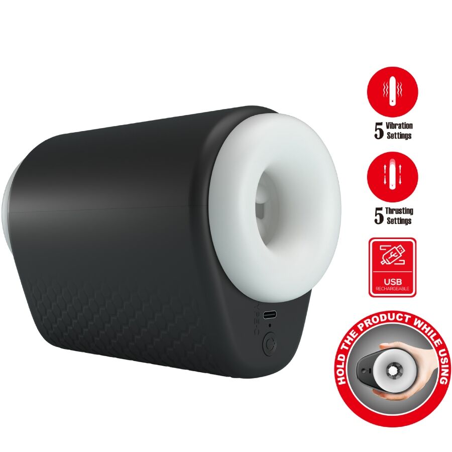 Masturbador masculino vibratório PRETTY LOVE DJ Girl em preto, com detalhes de textura.