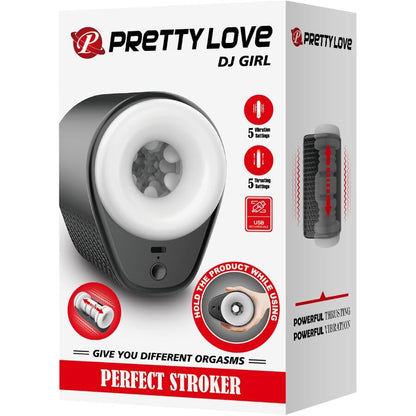Masturbador masculino vibratório PRETTY LOVE DJ Girl em preto, com detalhes de textura.
