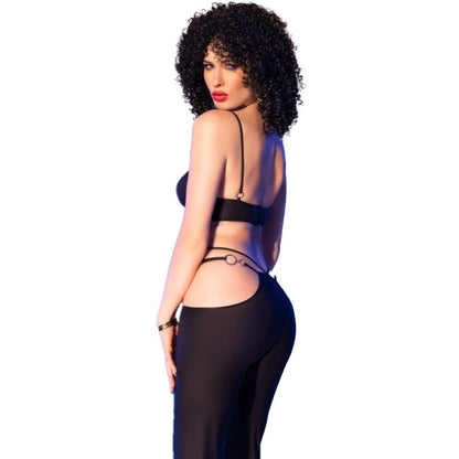 CHILIROSE Conjunto de Top y Legging Negro Sensual con Detalles Dorados