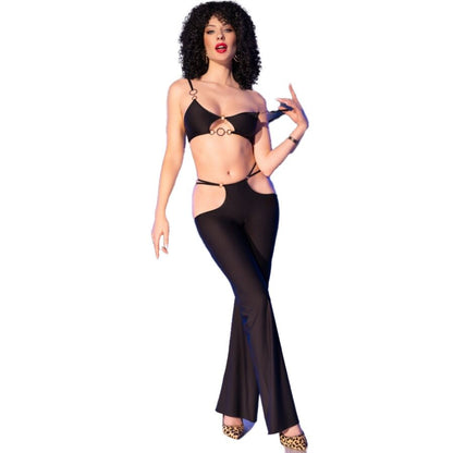 CHILIROSE Conjunto de Top y Legging Negro Sensual con Detalles Dorados