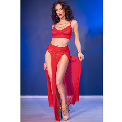 CHILIROSE Conjunto Top y Legging Rojo con Accesorios Dorados M
