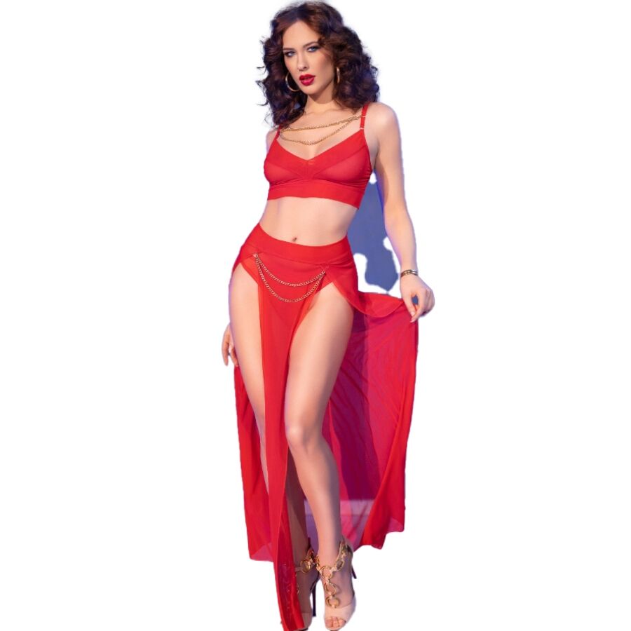 CHILIROSE Conjunto Top y Legging Rojo con Accesorios Dorados M