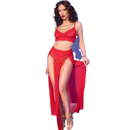 CHILIROSE Conjunto Top y Legging Rojo con Accesorios Dorados M
