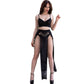 Chilirose – Conjunto Saia, Top e Tanga Preta com Correntes Douradas CR 4672