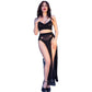 Chilirose – Conjunto Saia, Top e Tanga Preta com Correntes Douradas CR 4672