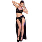 Chilirose – Conjunto Saia, Top e Tanga Preta com Correntes Douradas CR 4672