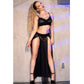 Chilirose – Conjunto Saia, Top e Tanga Preta com Correntes Douradas CR 4672