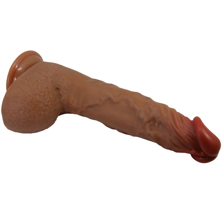 Vibrador Realístico BAILE Beautiful Wilks 25cm em tom mulato, com veias e testículos detalhados.