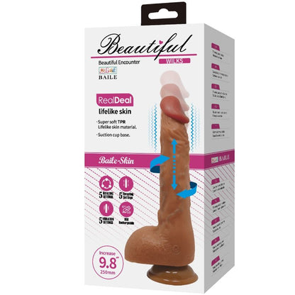 Vibrador Realístico BAILE Beautiful Wilks 25cm em tom mulato, com veias e testículos detalhados.