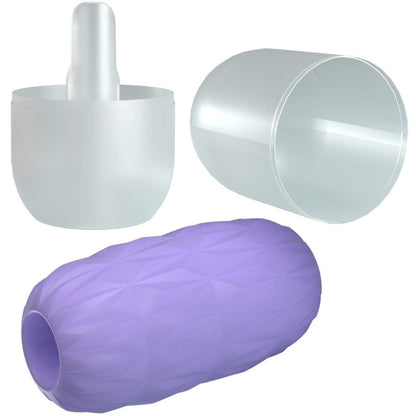 Close-up do Masturbador Masculino Pretty Love Athena Egg Stroker Roxo, destacando a sua textura e material TPR superelástico.
