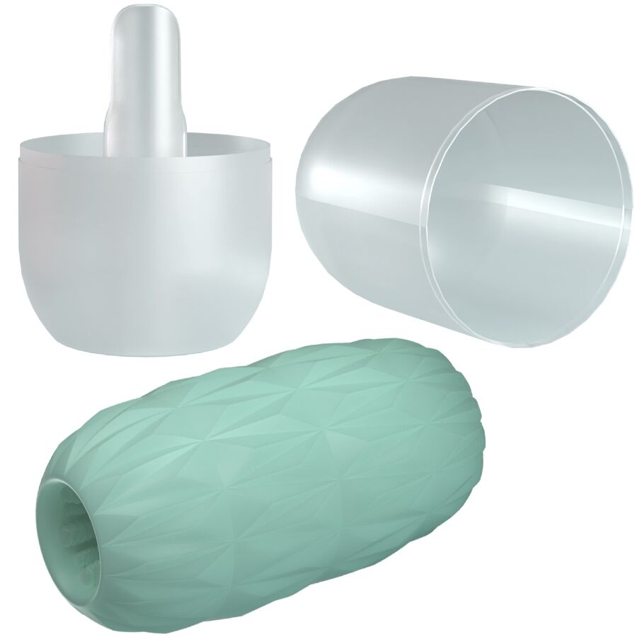 PPRETTY LOVE Masturbador Masculino ATHENA Egg Stroker Turquesa, mostrando a textura e o design compacto.