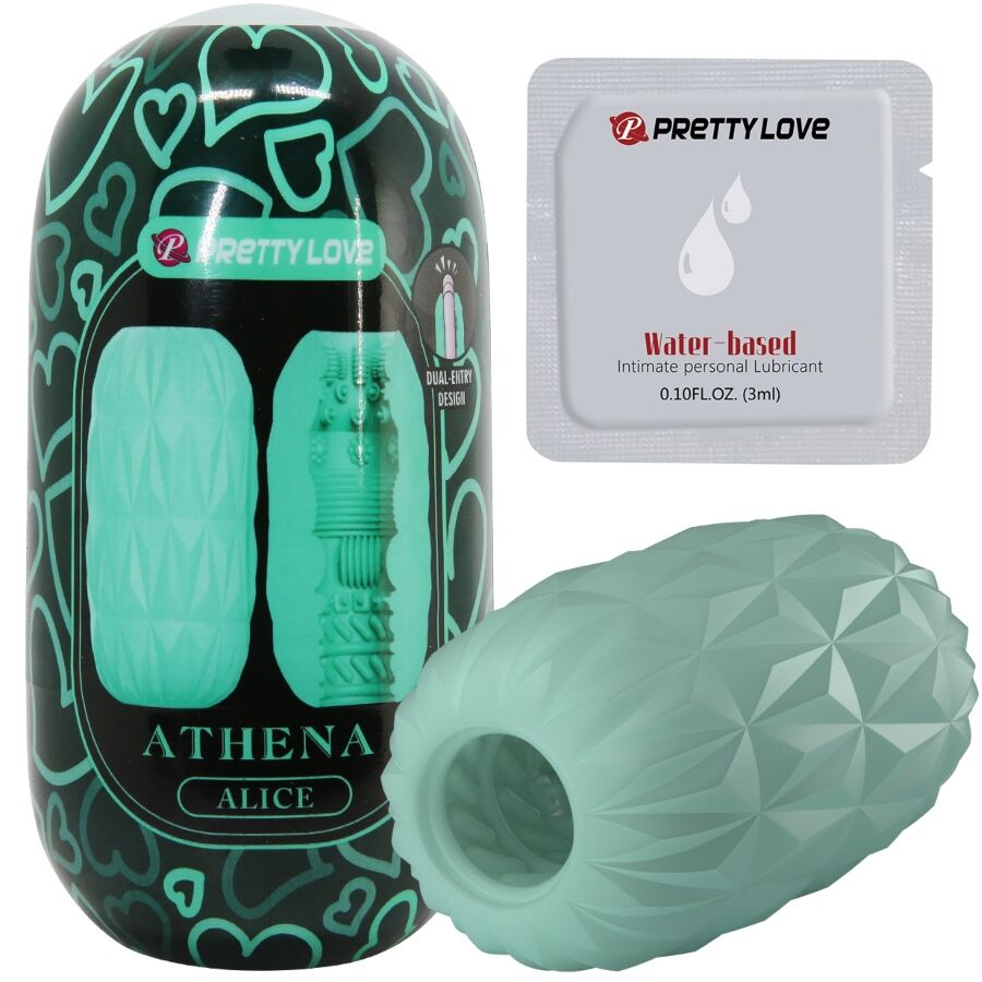 PPRETTY LOVE Masturbador Masculino ATHENA Egg Stroker Turquesa, mostrando a textura e o design compacto.