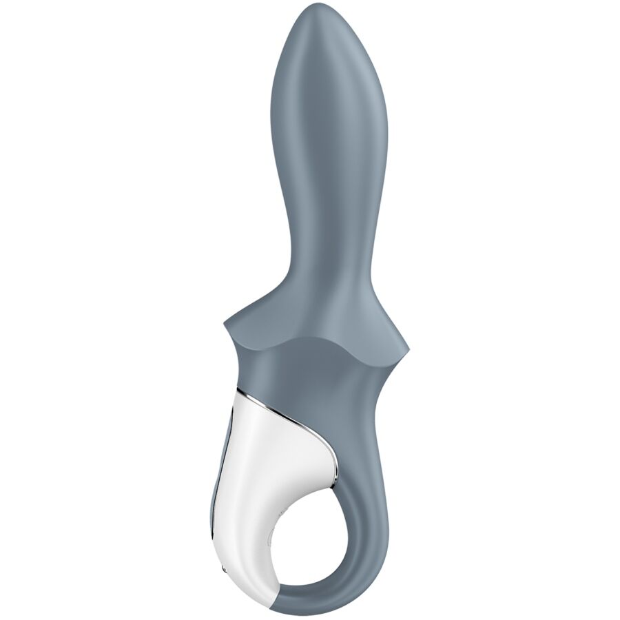 Satisfyer Vibrador Anal Inflável com Bomba de Ar Booty 1, detalhe do design e material de silicone cinza.