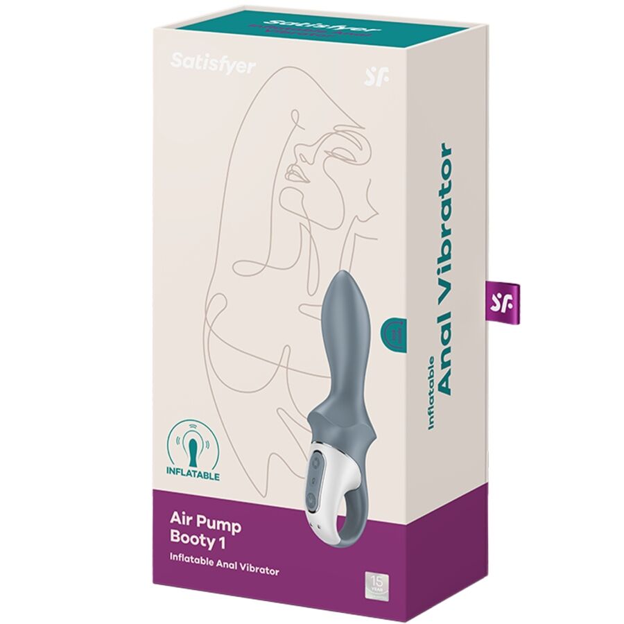 Satisfyer Vibrador Anal Inflável com Bomba de Ar Booty 1, detalhe do design e material de silicone cinza.
