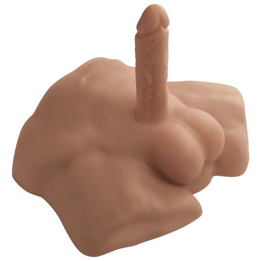 Close-up do torso realista masculino SILEXD Apollo S na cor caramelo, mostrando a textura e o design.