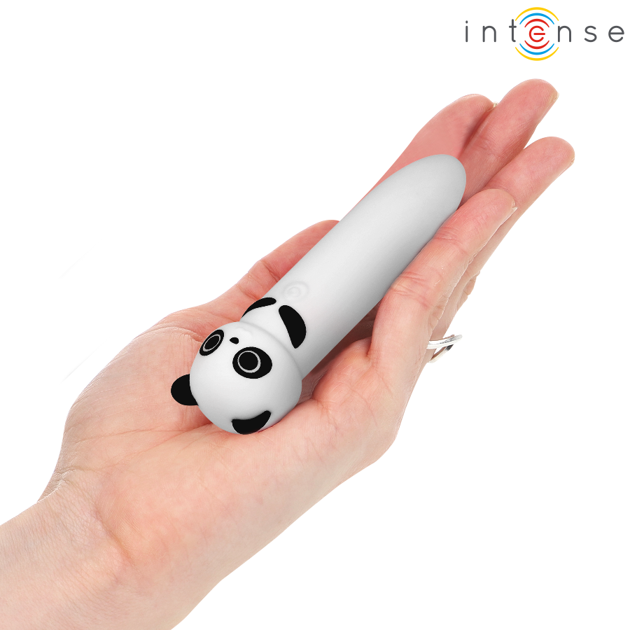 Close-up da Bala Vibratória INTENSE POH Panda USB Recarregável 10 x 2,2 CM, mostrando seu design fofo e material de silicone.