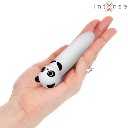Close-up da Bala Vibratória INTENSE POH Panda USB Recarregável 10 x 2,2 CM, mostrando seu design fofo e material de silicone.