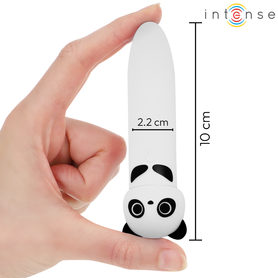 Close-up da Bala Vibratória INTENSE POH Panda USB Recarregável 10 x 2,2 CM, mostrando seu design fofo e material de silicone.
