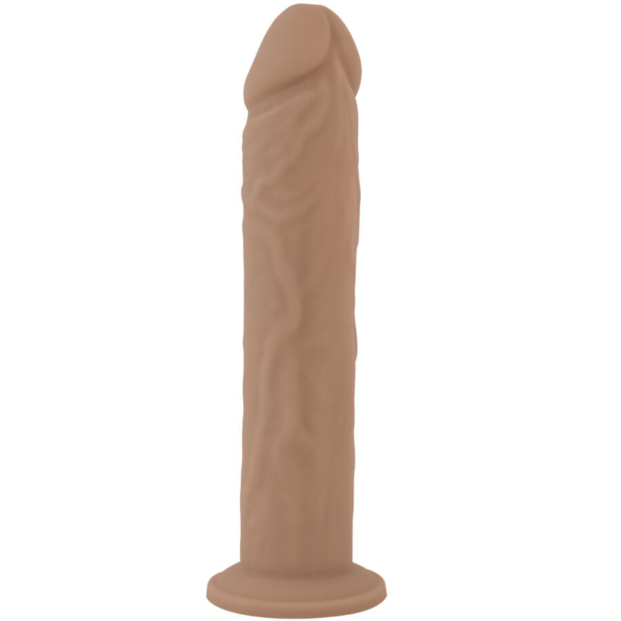 Close-up do Dildo Realista SILEXD Modelo 9 de Silicone Líquido Termo-Reativo 22,8cm, destacando sua textura e detalhes realistas.