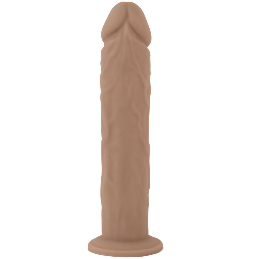 Close-up do Dildo Realista SILEXD Modelo 9 de Silicone Líquido Termo-Reativo 22,8cm, destacando sua textura e detalhes realistas.