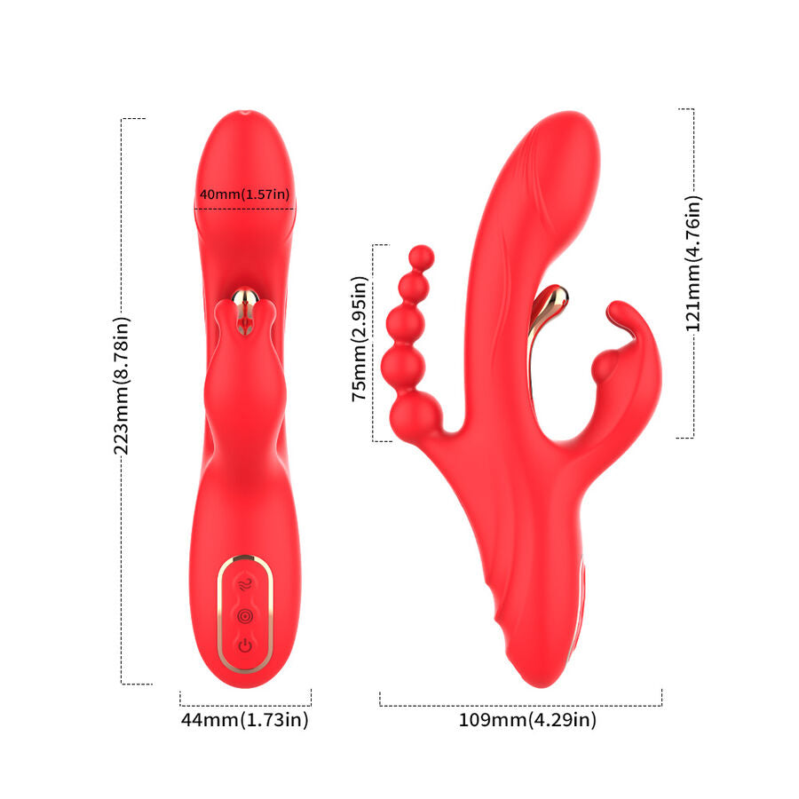 Close-up do vibrador ARMONY para estimulação de ponto G e clitóris, cor vermelha, mostrando seu design ergonômico.
