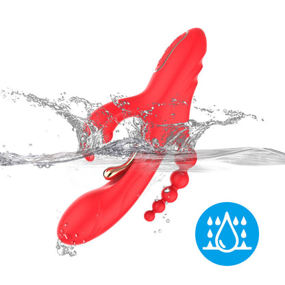 Close-up do vibrador ARMONY para estimulação de ponto G e clitóris, cor vermelha, mostrando seu design ergonômico.