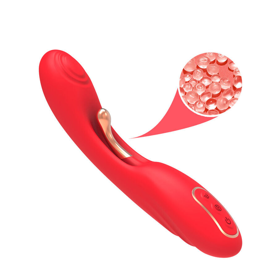Vibrador ARMONY com língua oscilante e estimulação do ponto G em silicone vermelho.