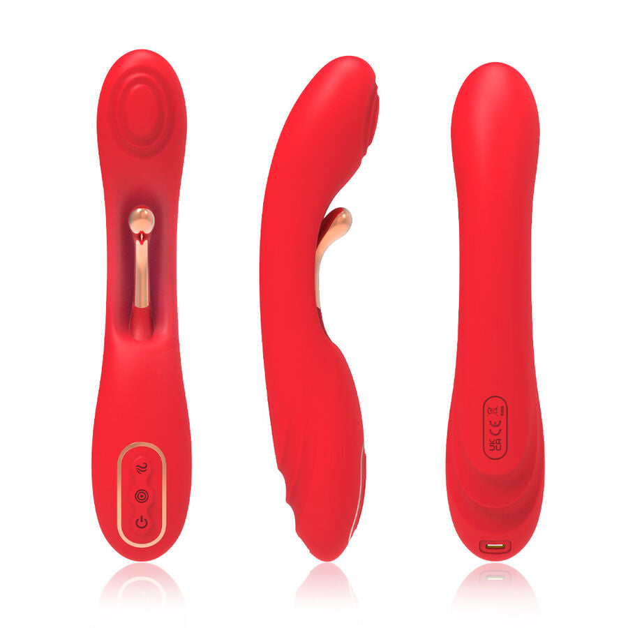 Vibrador ARMONY com língua oscilante e estimulação do ponto G em silicone vermelho.